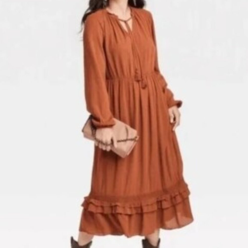 Knox Rose Burnt Orange Boho Midi Dress